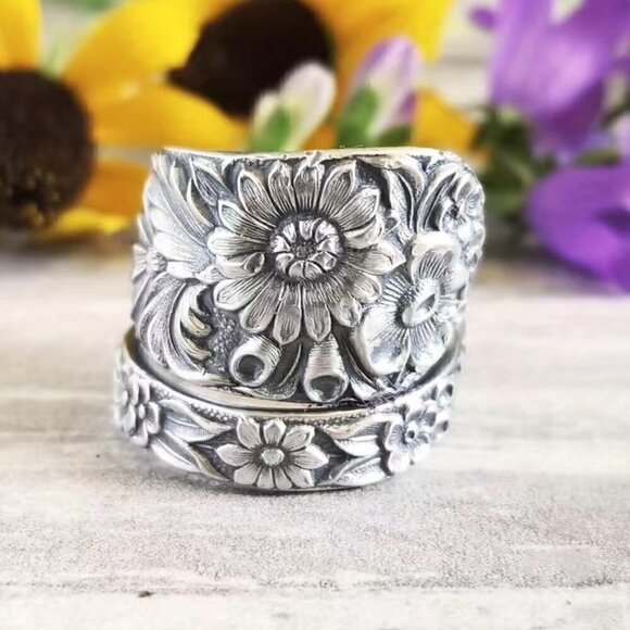 Boho Daisy or Sunflower Adjustable Spoon Ring #1142 - Picture 8 of 11
